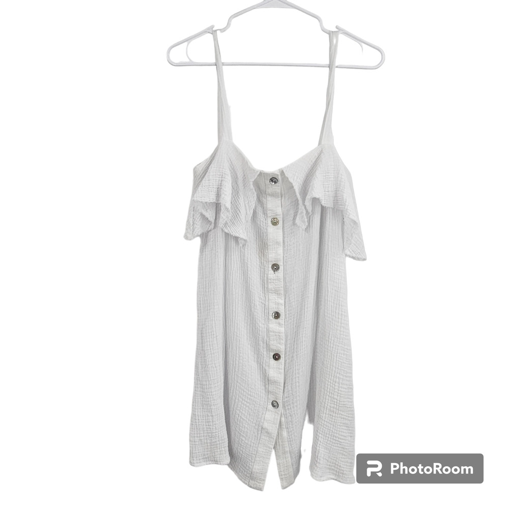 Bec + Bridge Dress White Crepe Button Down Cold Shoulder Cotton Mini NWT Size 4